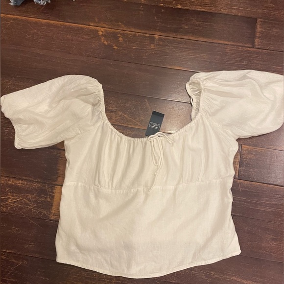 Abercrombie and Fitch White Peasant Puff Sleeve Short Sleeve Top Large L - Picture 4 of 4